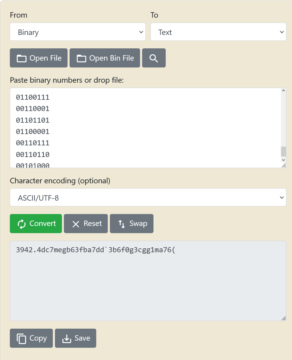 Screenshot of Dweeno output converted to ASCII chars
