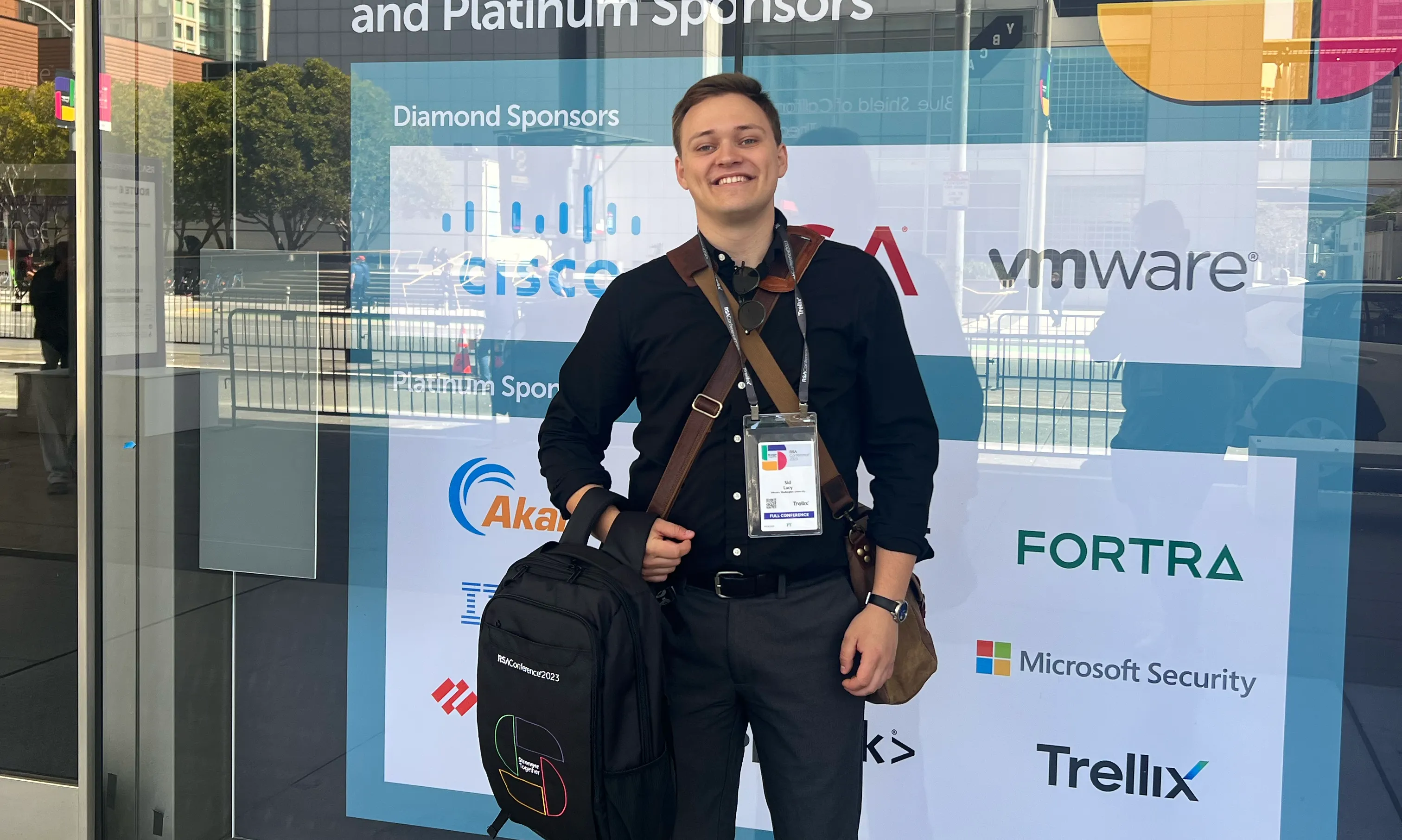 Me at RSAC 2023 with a good friend of mine behind the camera